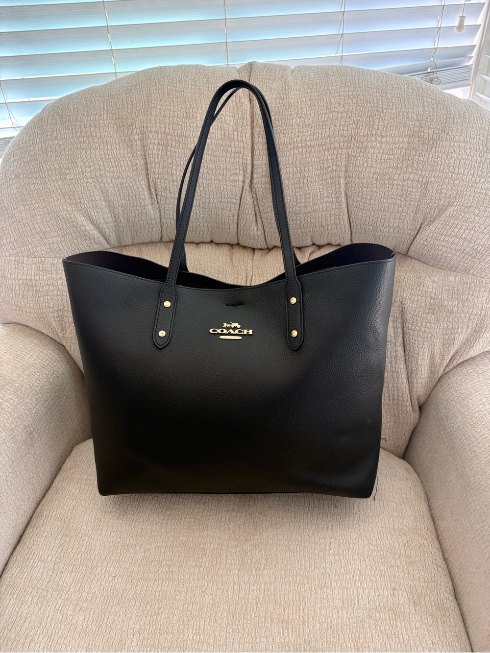 Coach Black Pebbled Leather Tote with Gold Logo